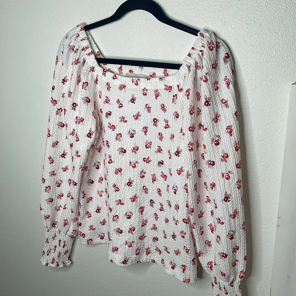 NWT Loft Floral Puff Sleeve Square Neck Top